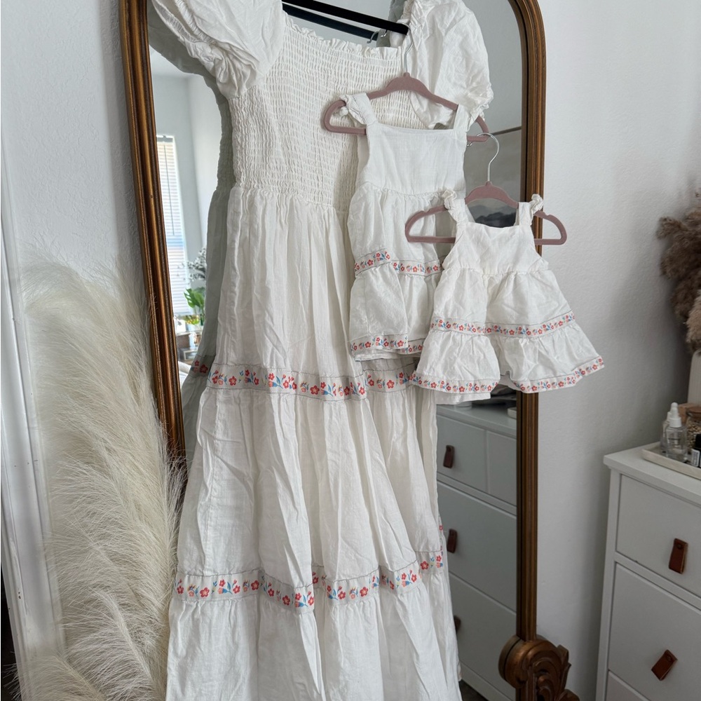 Matching White Dress Set with Floral Accents